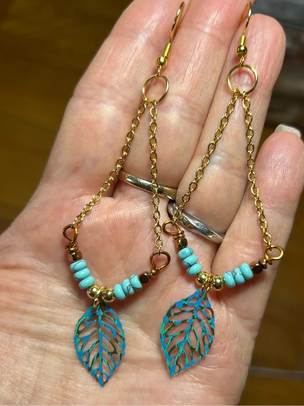 3/$25 Turquoise Leaf Drop Earrings
